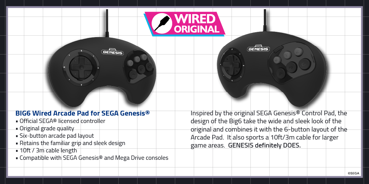 SEGA Genesis BIG6 Arcade Pad - Wired Console Port