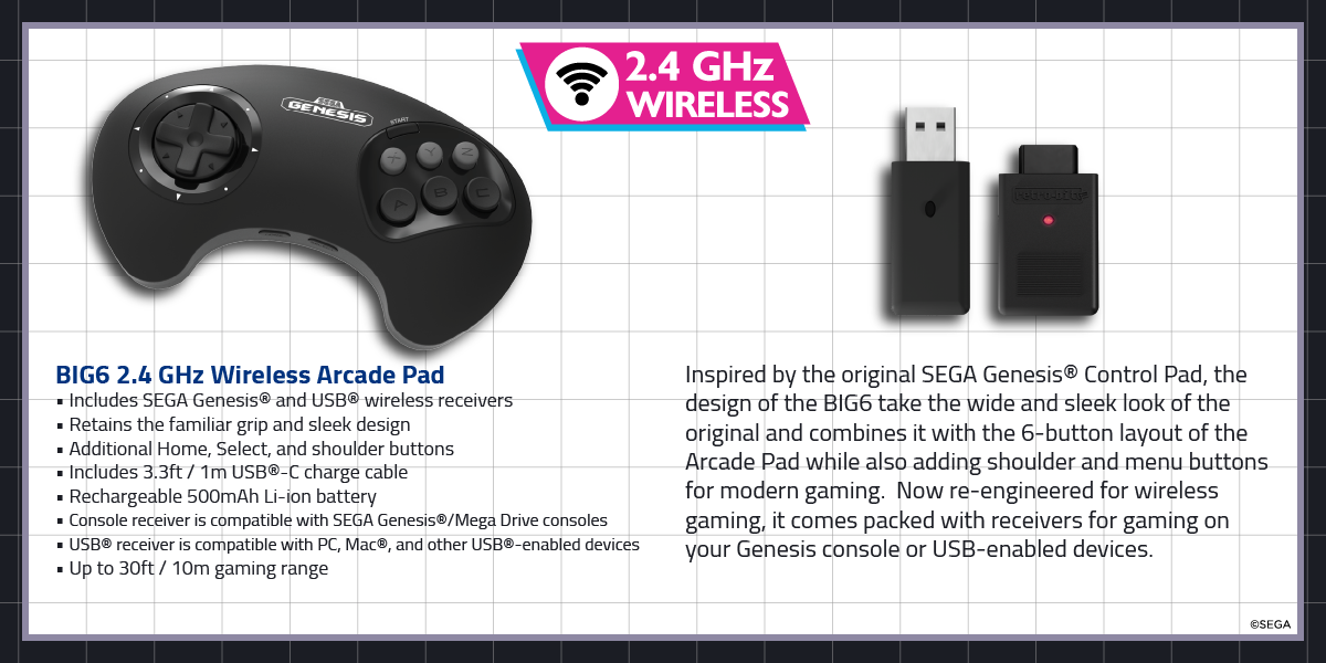 BIG6 - 2.4 GHz Wireless Arcade Pad
