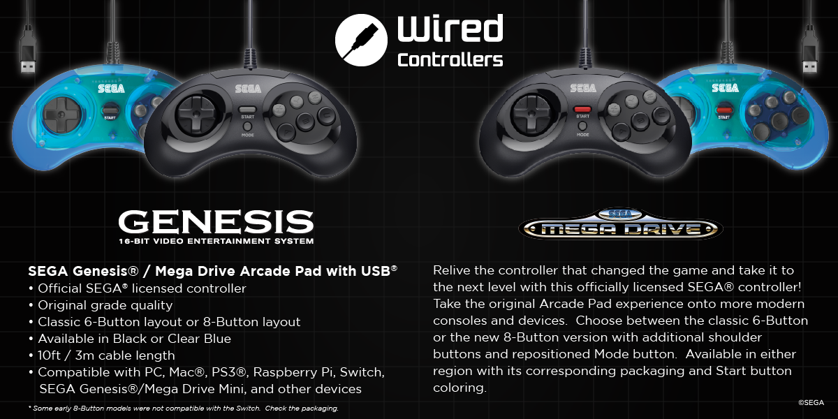 SEGA Genesis and Mega Drive USB Arcade Pads