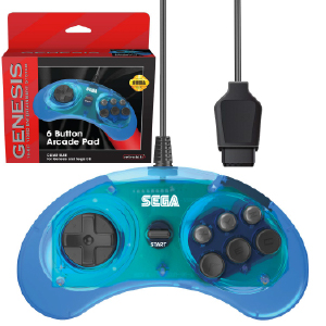 SEGA Genesis 6-button Arcade Pad - Original Port - Clear Blue