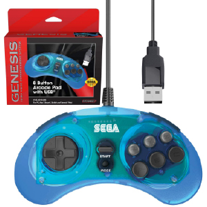 SEGA Genesis 8-button Arcade Pad - USB Port - Clear Blue