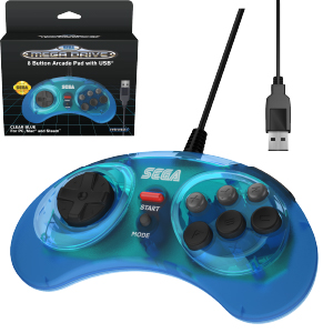 SEGA Megadrive 8-button Arcade Pad - USB Port - Clear Blue (EU)