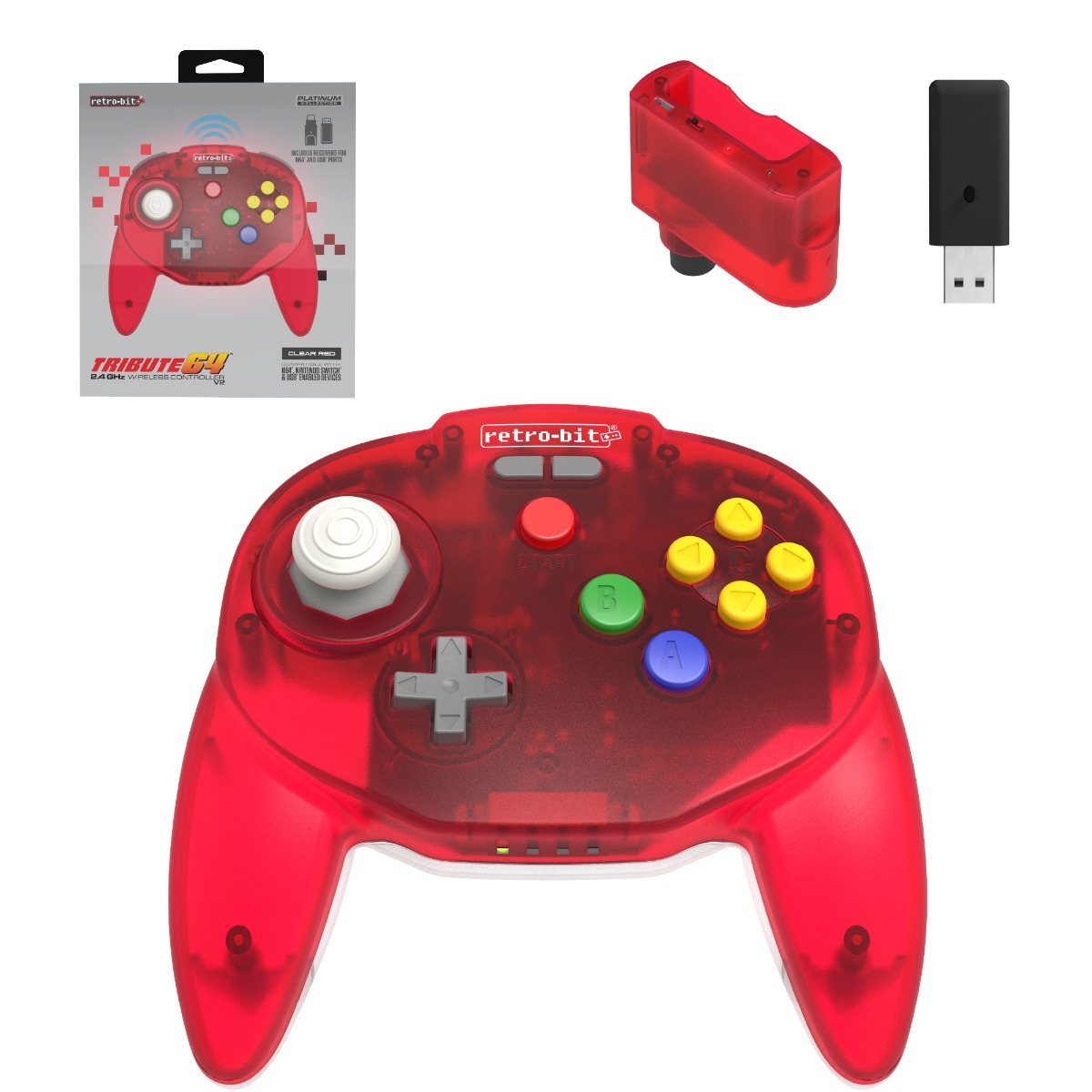Tribute64 2.4 GHz Wireless Controller - Clear Red