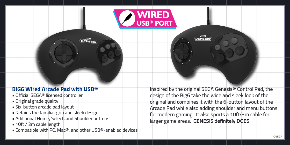 SEGA Genesis BIG6 Arcade Pad - Wired USB Port