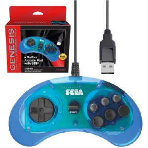SEGA Genesis 6-button Arcade Pad - USB Port - Clear Blue
