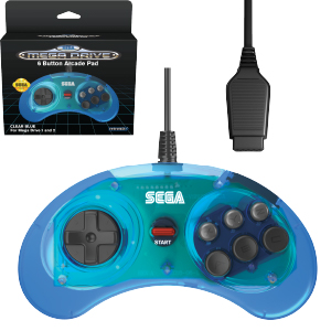 SEGA Megadrive 6-button Arcade Pad - Original Port - Clear Blue (EU)