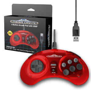 SEGA Mega Drive 8 Button Arcade Pad with USB - Crimson Red